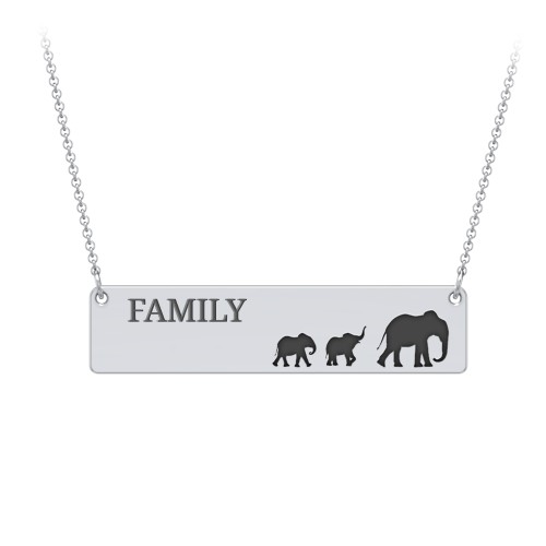 Engravable Mama Elephant Bar Necklace with 2 Calves – Sterling Silver