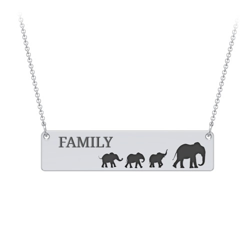 Engravable Mama Elephant Bar Necklace with 3 Calves
