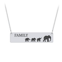 Engravable Mama Elephant Bar Necklace with 3 Calves – Sterling Silver