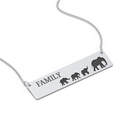 Engravable Mama Elephant Bar Necklace with 3 Calves – Sterling Silver