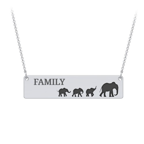 Engravable Mama Elephant Bar Necklace with 3 Calves – Sterling Silver