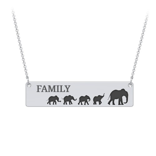 Engravable Mama Elephant Bar Necklace with 4 Calves