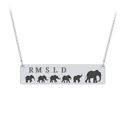 Engravable Mama Elephant Bar Necklace with 5 Calves