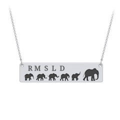 Engravable Mama Elephant Bar Necklace with 5 Calves – Sterling Silver