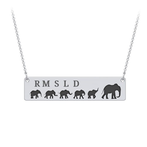 Engravable Mama Elephant Bar Necklace with 5 Calves – Sterling Silver