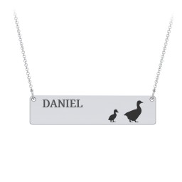 Engravable Mama Goose Bar Necklace with 1 Gosling in 925 Sterling Silver