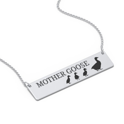 Engravable Mama Goose Bar Necklace with 3 Goslings – Sterling Silver