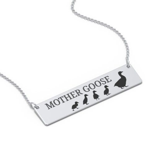 Engravable Mama Goose Bar Necklace with 4 Goslings – Sterling Silver