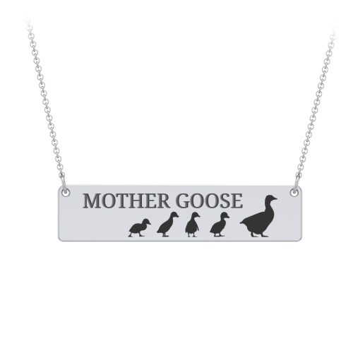 Engravable Mama Goose Bar Necklace with 4 Goslings – Sterling Silver
