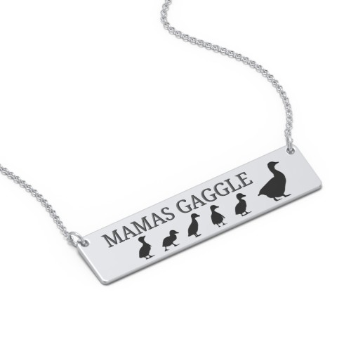 Engravable Mama Goose Bar Necklace with 5 Goslings – Sterling Silver