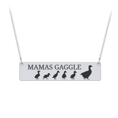 Engravable Mama Goose Bar Necklace with 5 Goslings – Sterling Silver