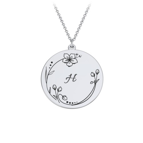 Engravable Floral Disc Necklace – Sterling Silver