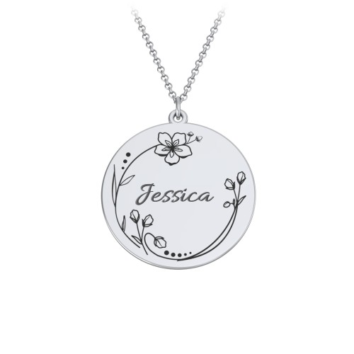 Engravable Floral Disc Necklace – Sterling Silver