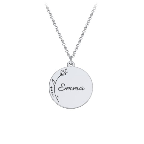 Engravable Floral Small Disc Necklace – Sterling Silver