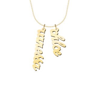 Personalized Vertical 2 Names Necklace in Emeril Font