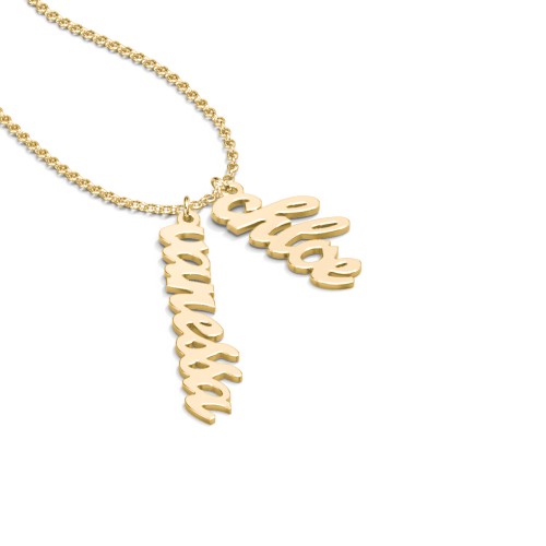 Personalized Vertical 2 Names Necklace in Emeril Font