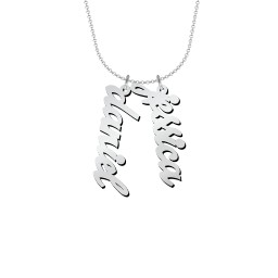 Personalized Vertical 2 Names Necklace in Emeril Font in 925 Sterling Silver
