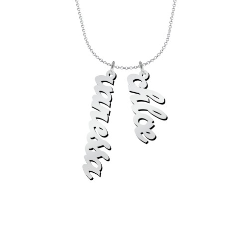 Personalized Vertical 2 Names Necklace in Emeril Font – Sterling Silver