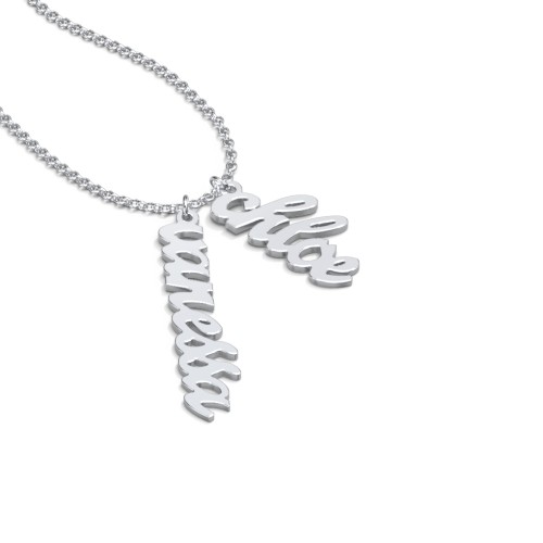 Personalized Vertical 2 Names Necklace in Emeril Font – Sterling Silver