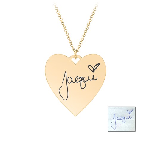 Personalized Handwriting Heart Necklace – 10K Yellow Gold