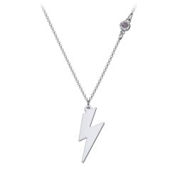 Lightning Bolt Charm Necklace with Gemstone