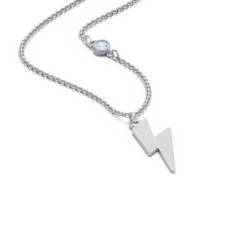 Lightning Bolt Charm Necklace with Gemstone – Sterling Silver with Blue Topaz