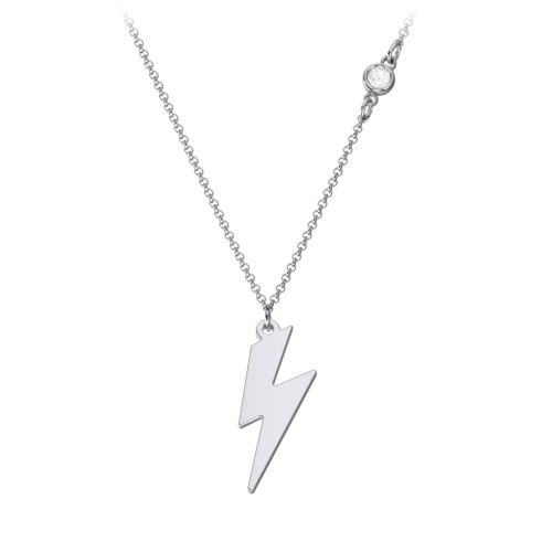 Lightning Bolt Charm Necklace with Gemstone