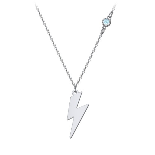 Lightning Bolt Charm Necklace with Gemstone – Sterling Silver with Blue Topaz
