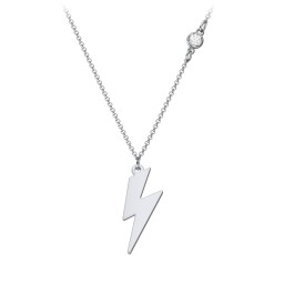 Lightning Bolt Charm Necklace with Gemstone in 925 Sterling Silver with Diamond
