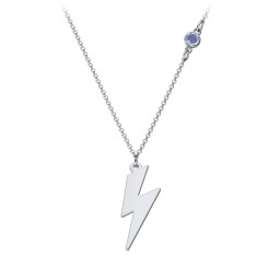 Lightning Bolt Charm Necklace with Gemstone in 925 Sterling Silver with Blue Sapphire