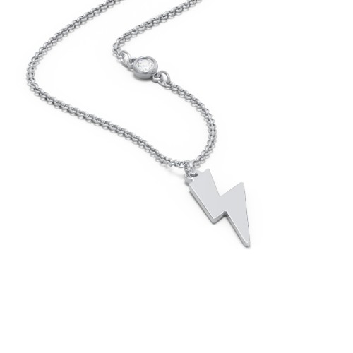 Lightning Bolt Charm Necklace with Gemstone – Sterling Silver with Cubic Zirconia