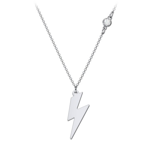 Lightning Bolt Charm Necklace with Gemstone – Sterling Silver with Diamond