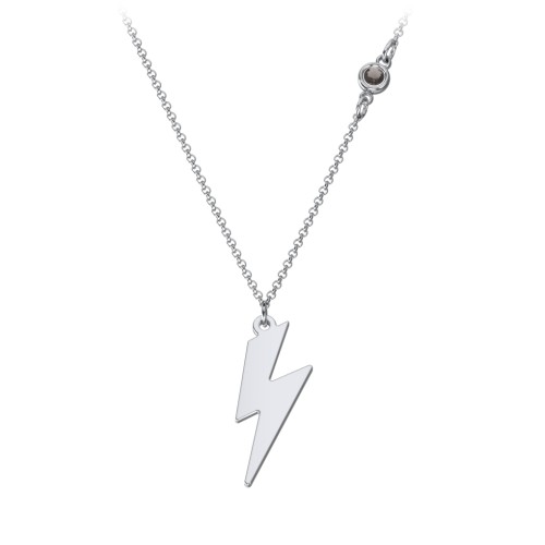 Lightning Bolt Charm Necklace with Gemstone – Sterling Silver with Smokey Quartz