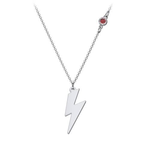 Lightning Bolt Charm Necklace with Gemstone – Sterling Silver with Garnet