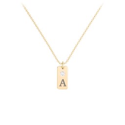 Small Initial Tag Necklace with Birthstone