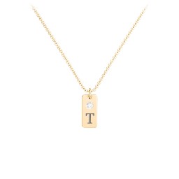 Small Initial Tag Necklace with Birthstone in 10K Solid Yellow Gold with Diamond