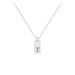 Small Initial Tag Necklace with Birthstone in 925 Sterling Silver with Diamond