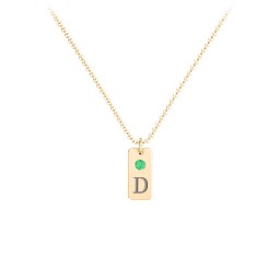 Small Initial Tag Necklace with Birthstone in 18K Gold Plated Silver with Emerald