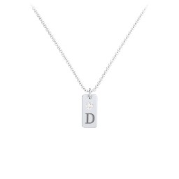 Small Initial Tag Necklace with Birthstone in 925 Sterling Silver with Cubic Zirconia