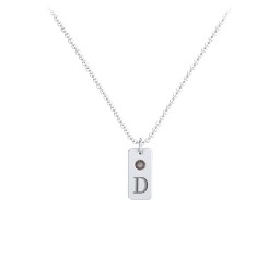 Small Initial Tag Necklace with Birthstone in 925 Sterling Silver with Smokey Quartz