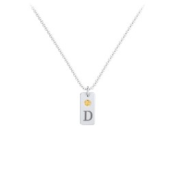 Small Initial Tag Necklace with Birthstone in 925 Sterling Silver with Citrine