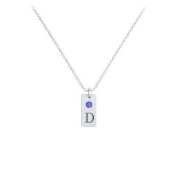 Small Initial Tag Necklace with Birthstone in 925 Sterling Silver with Blue Sapphire