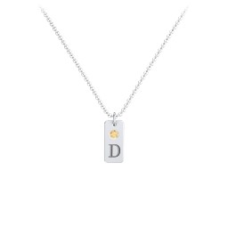 Small Initial Tag Necklace with Birthstone in 925 Sterling Silver with Citrine