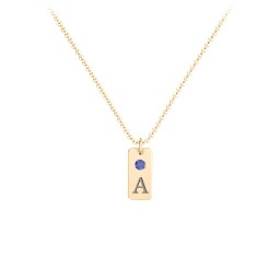 Small Initial Tag Necklace with Birthstone in 10K Solid Yellow Gold with Blue Sapphire