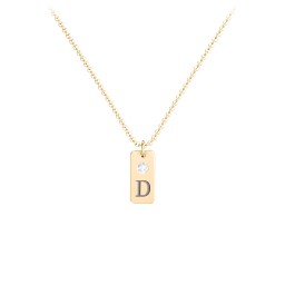 Small Initial Tag Necklace with Birthstone in 10K Solid Yellow Gold with Diamond