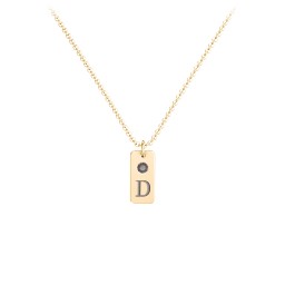 Small Initial Tag Necklace with Birthstone in 10K Solid Yellow Gold with Smokey Quartz