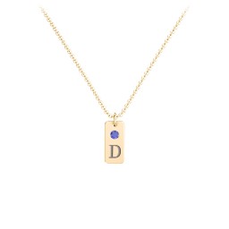 Small Initial Tag Necklace with Birthstone in 10K Solid Yellow Gold with Blue Sapphire