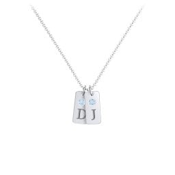 Small Initial 2 Tag Necklace with Birthstone