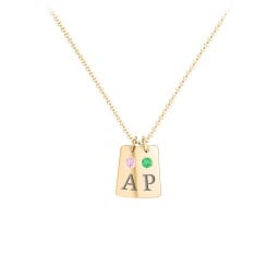 Small Initial 2 Tag Necklace with Birthstone