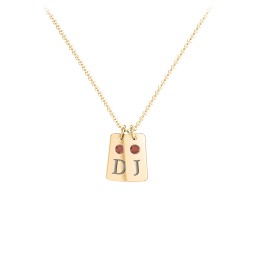 Small Initial 2 Tag Necklace with Birthstone in 18K Gold Plated Silver with Garnet